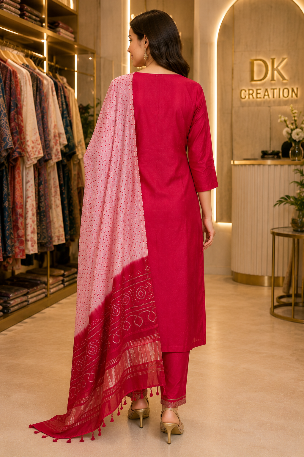 Red Semi Party Wear Suit