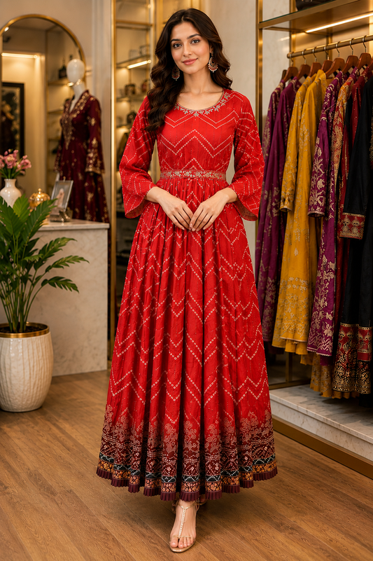 SINGLE LONG BANDANI PARTY WEAR GOWN