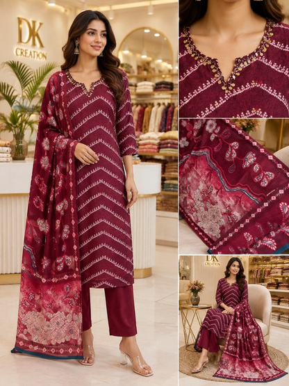 Pure Muslin Kurti Pant Dupatta Set