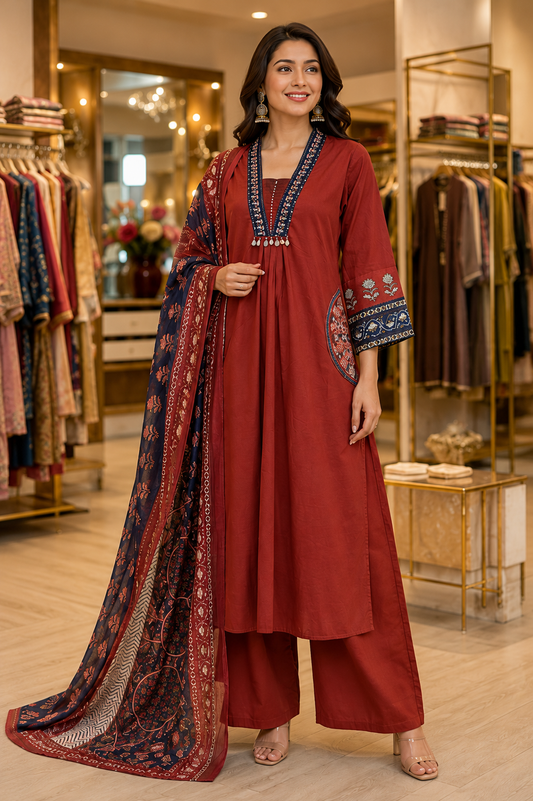 Pure Cotton A-Line Suit