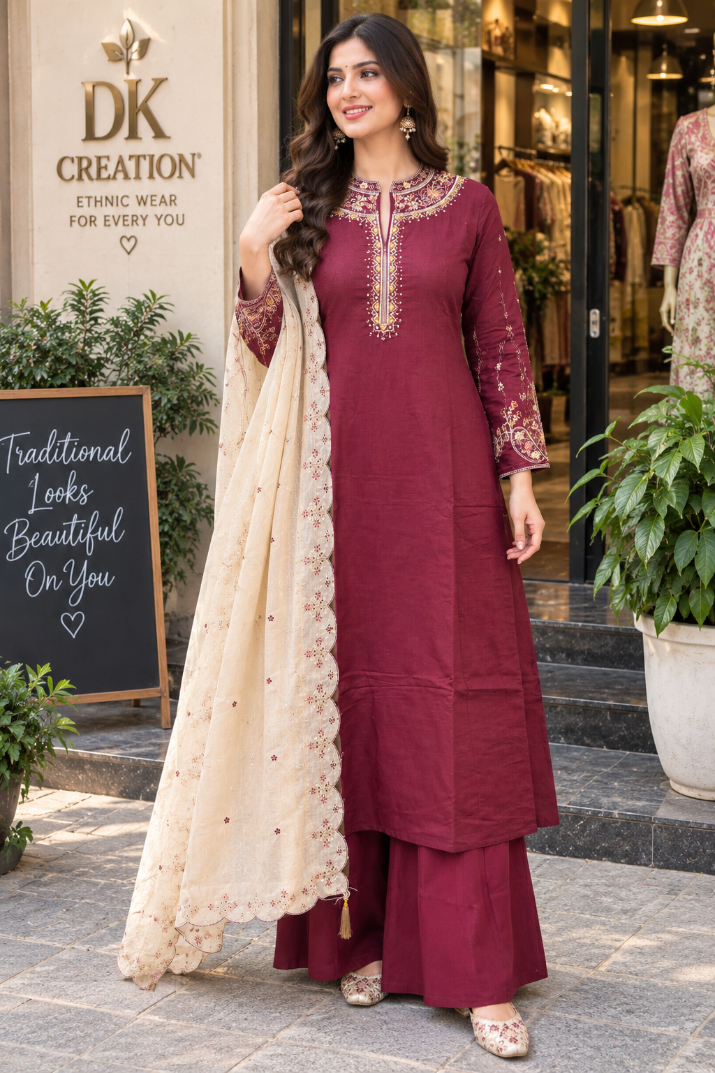 Mul Chanderi Festival Wear A-Iine Suit