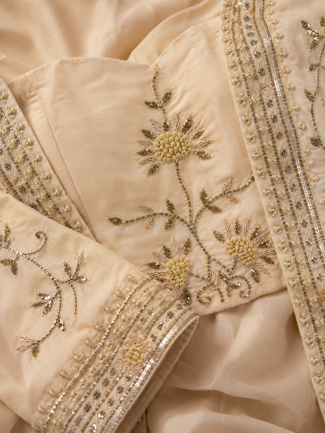 Ivory Floral Handwork Indo-Western Set