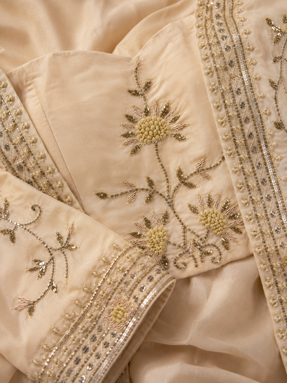 Ivory Floral Handwork Indo-Western Set