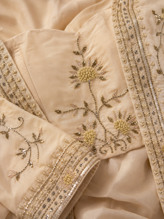Ivory Floral Handwork Indo-Western Set