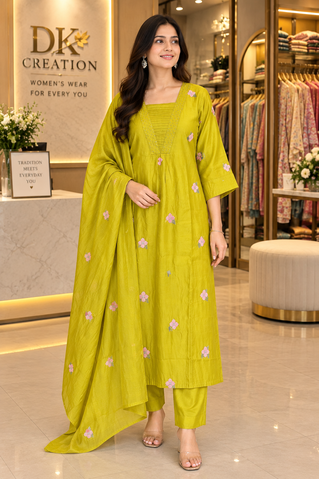 Mul Chanderi Semi Festival Suit