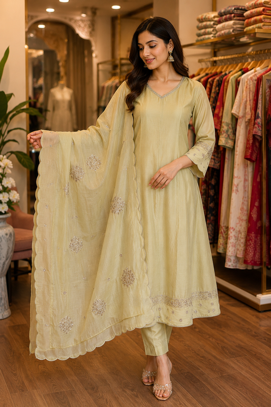 PURE MUL CHANDERI SEMI PARTY WEAR SUIT