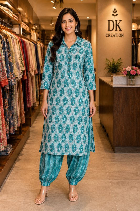 Pure Cotton Kurti With Afgani Pant