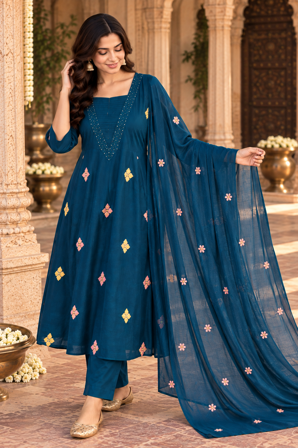 Mul Chanderi A-Line Festival wear Suit