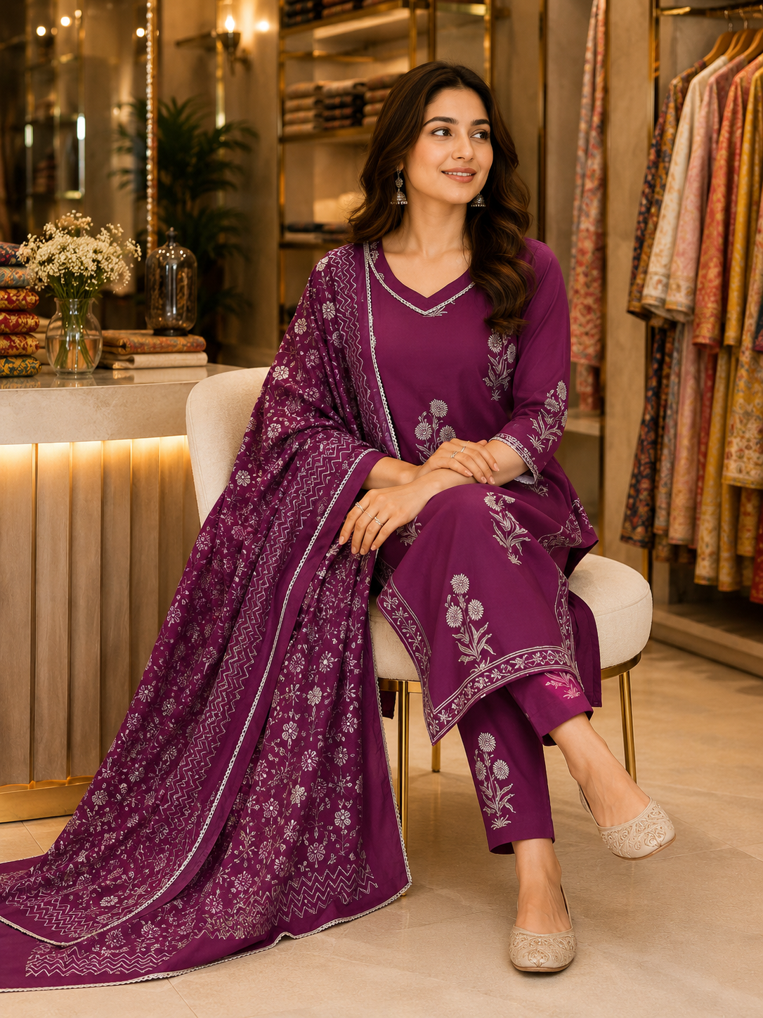 Pure Mul Cotton Office Wear Suit