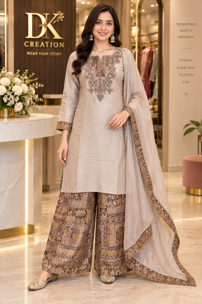 Festival Wear Shimmer Tissue Handwork Suit