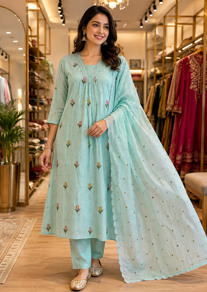 SEMI PARTY WEAR MUL CHANDERI SUIT