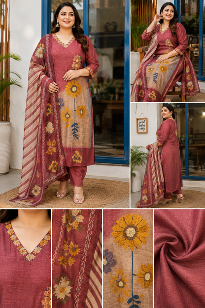 Pure Mul Chanderi with Hand Embroidery BIG SIZE