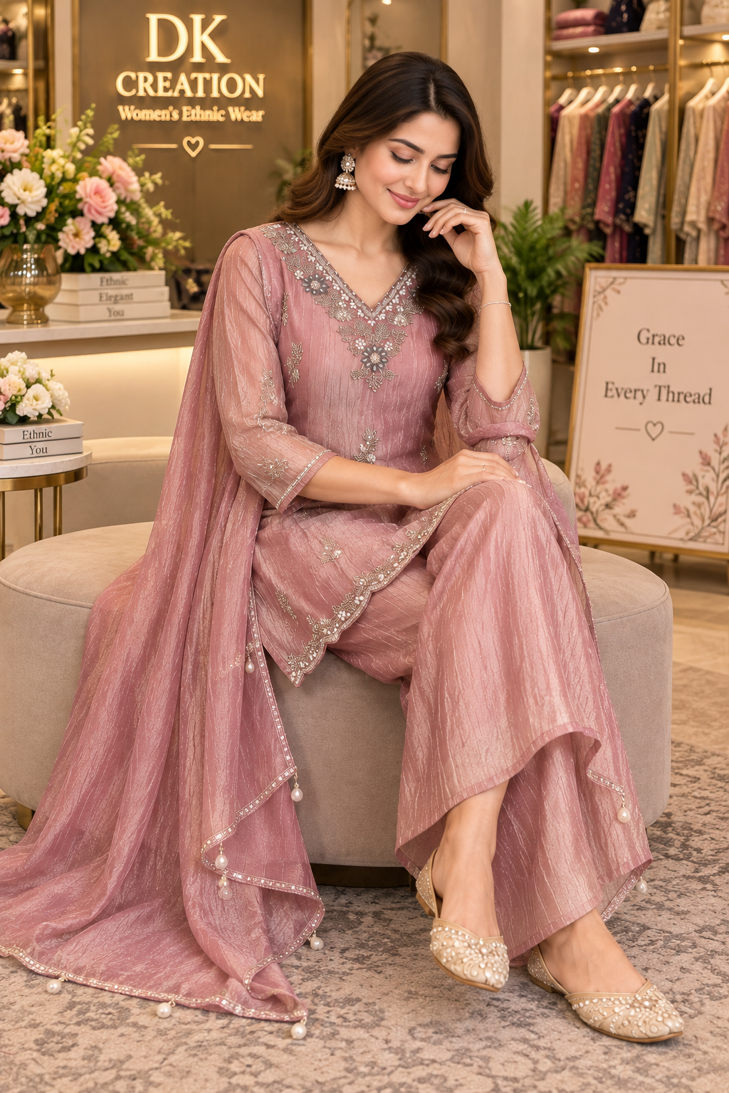 Festival Wear Salsa Fabric Handwork Suit