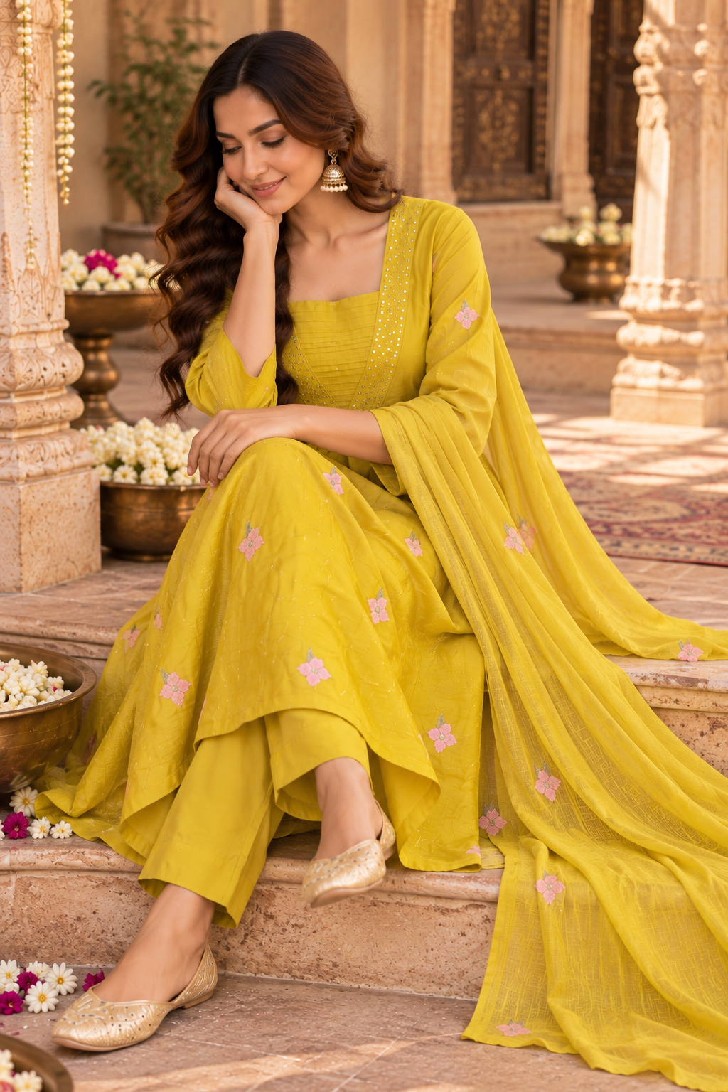 Mul Chanderi A-Line Festival wear Suit