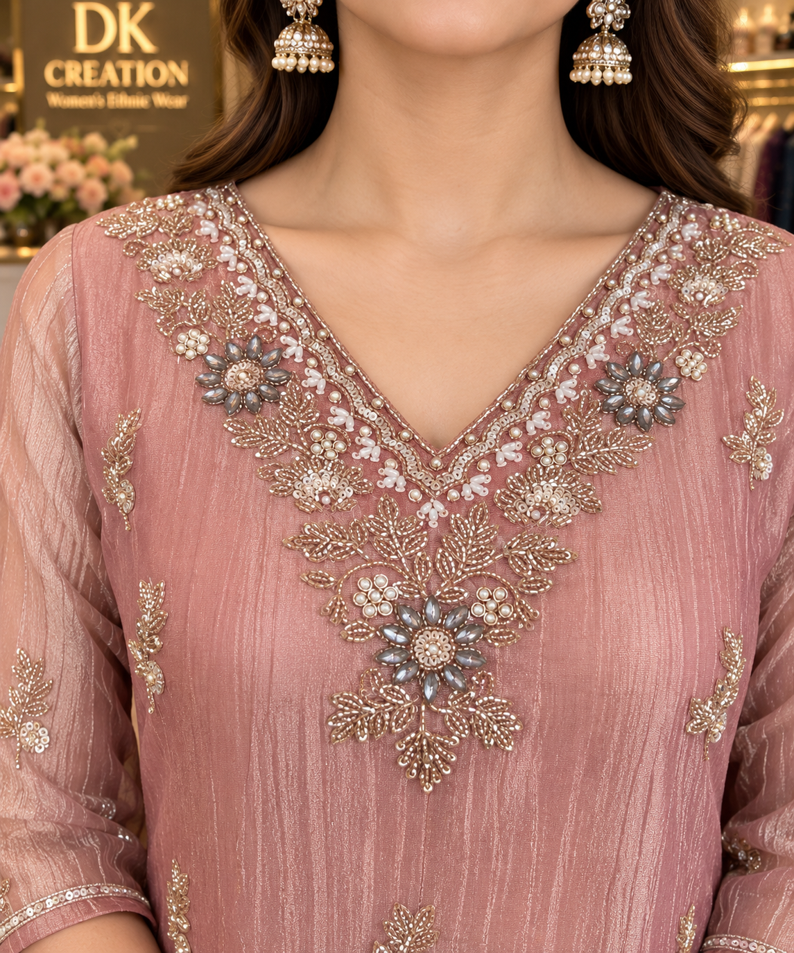 Festival Wear Salsa Fabric Handwork Suit