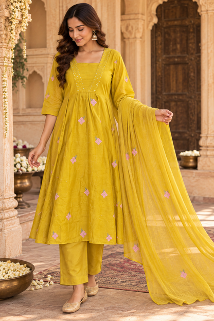 Mul Chanderi A-Line Festival wear Suit