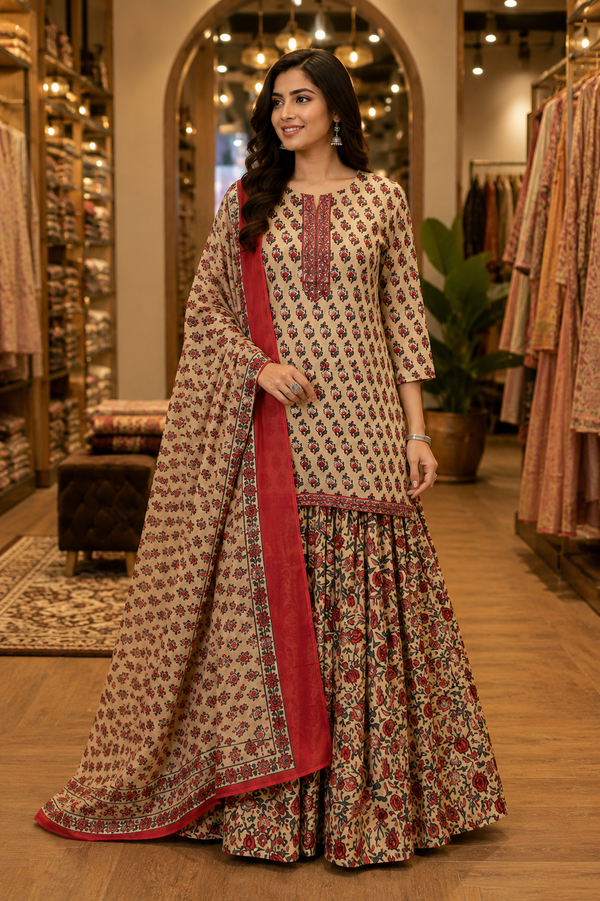 Pure Cotton Kurti Ghagra and Dupatta Set