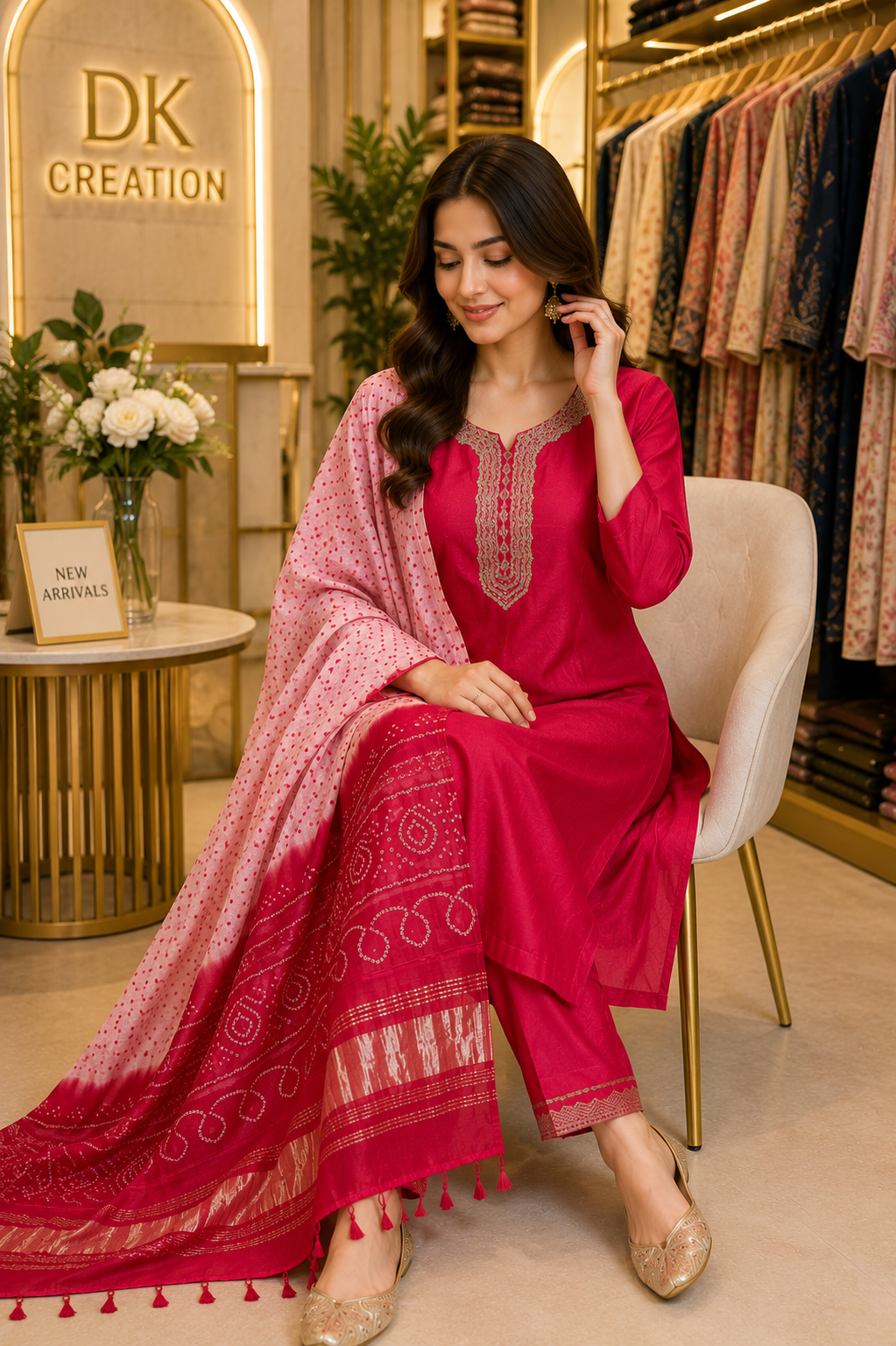 Red Semi Party Wear Suit