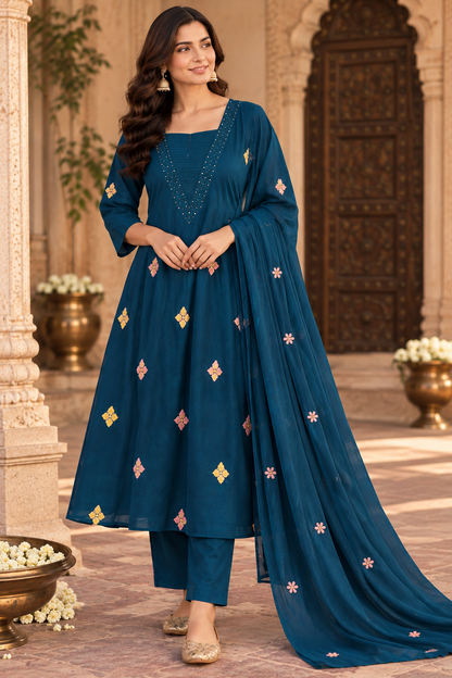 Mul Chanderi A-Line Festival wear Suit