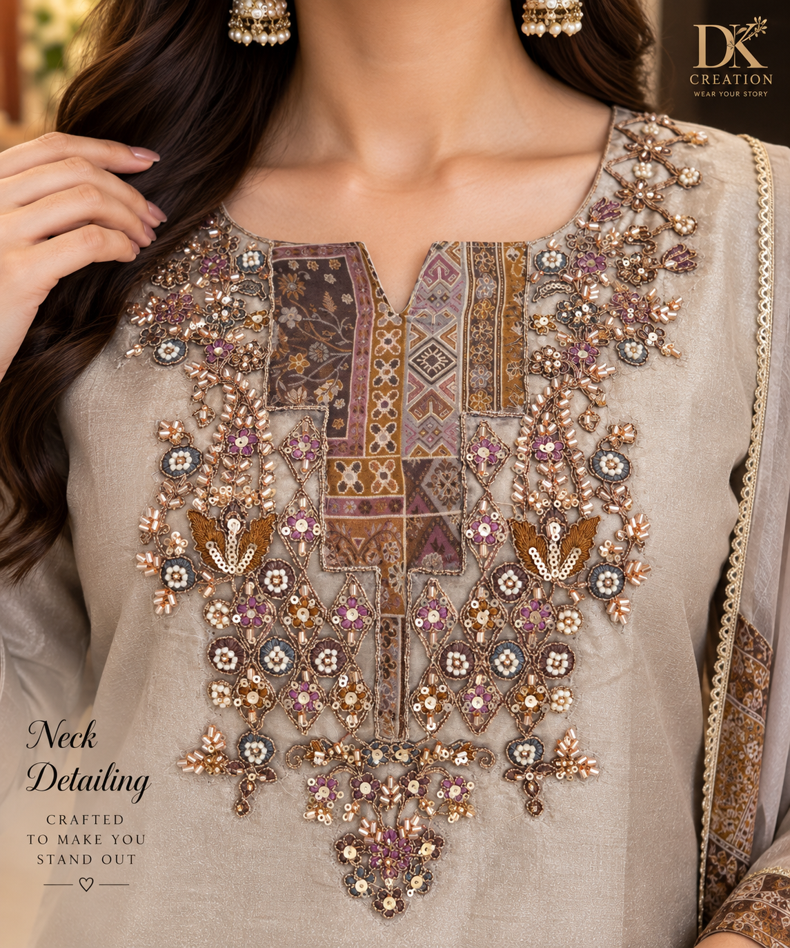 Festival Wear Shimmer Tissue Handwork Suit