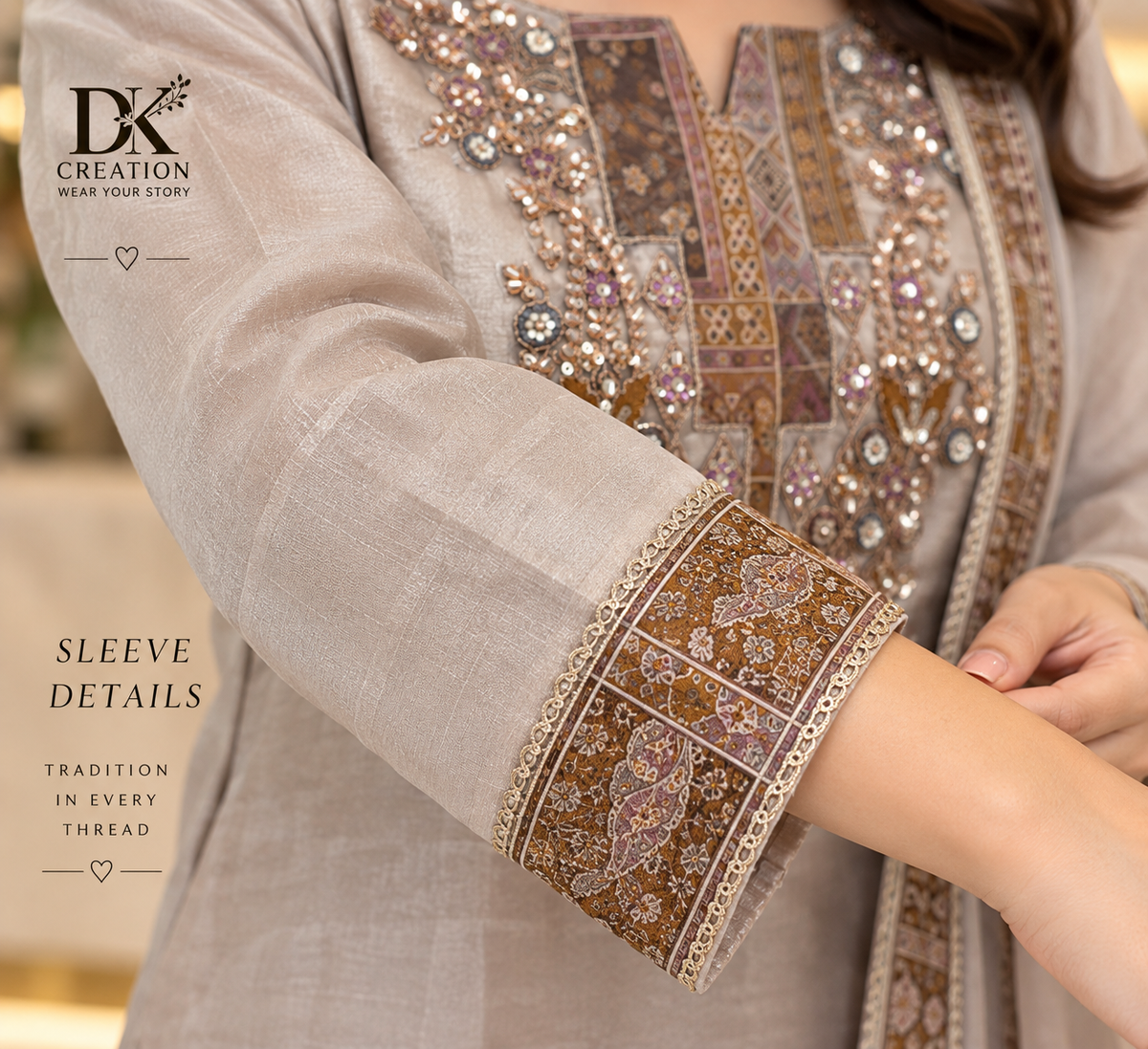 Festival Wear Shimmer Tissue Handwork Suit