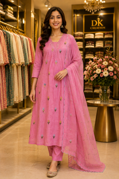 SEMI PARTY WEAR MUL CHANDERI SUIT