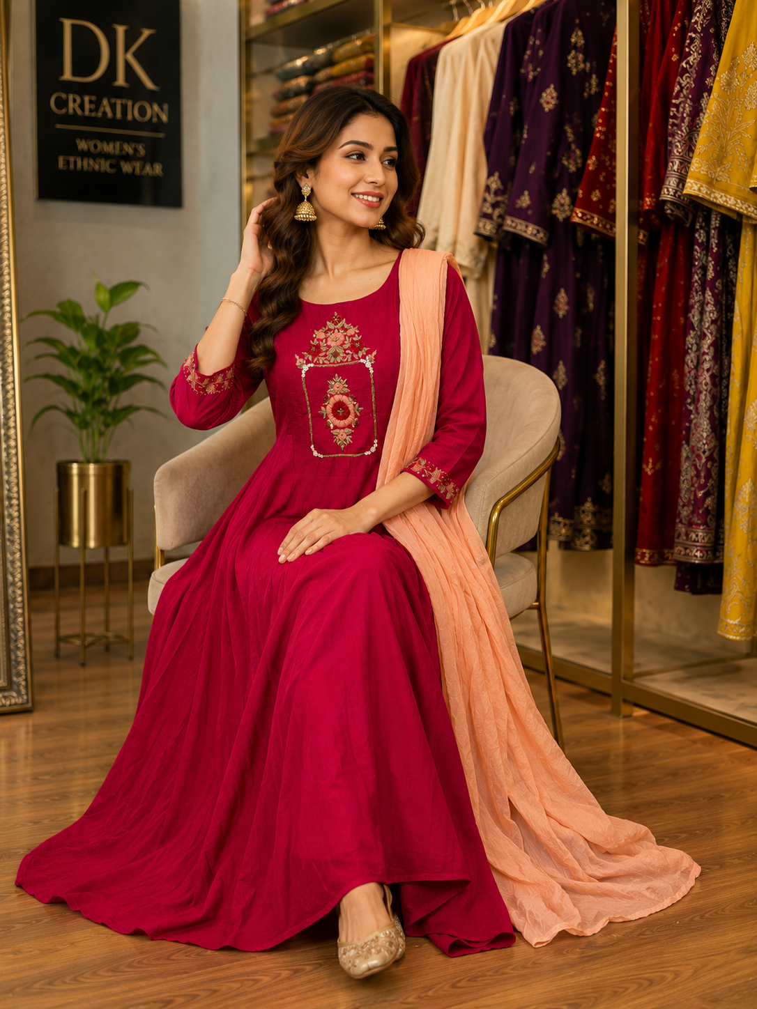 Rani Pink Designer Anarkali Suit Set